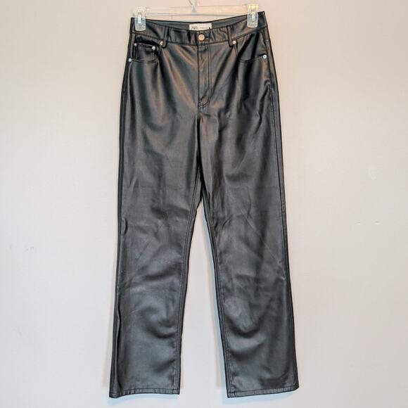 Zara Black Faux Leather Straight Leg High Rise Pants size 8 - Picture 2 of 8